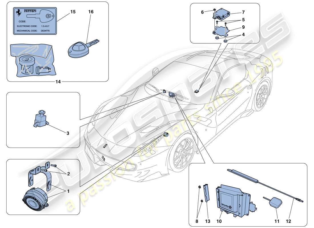 ferrari f12 tdf (usa) antitheft system part diagram