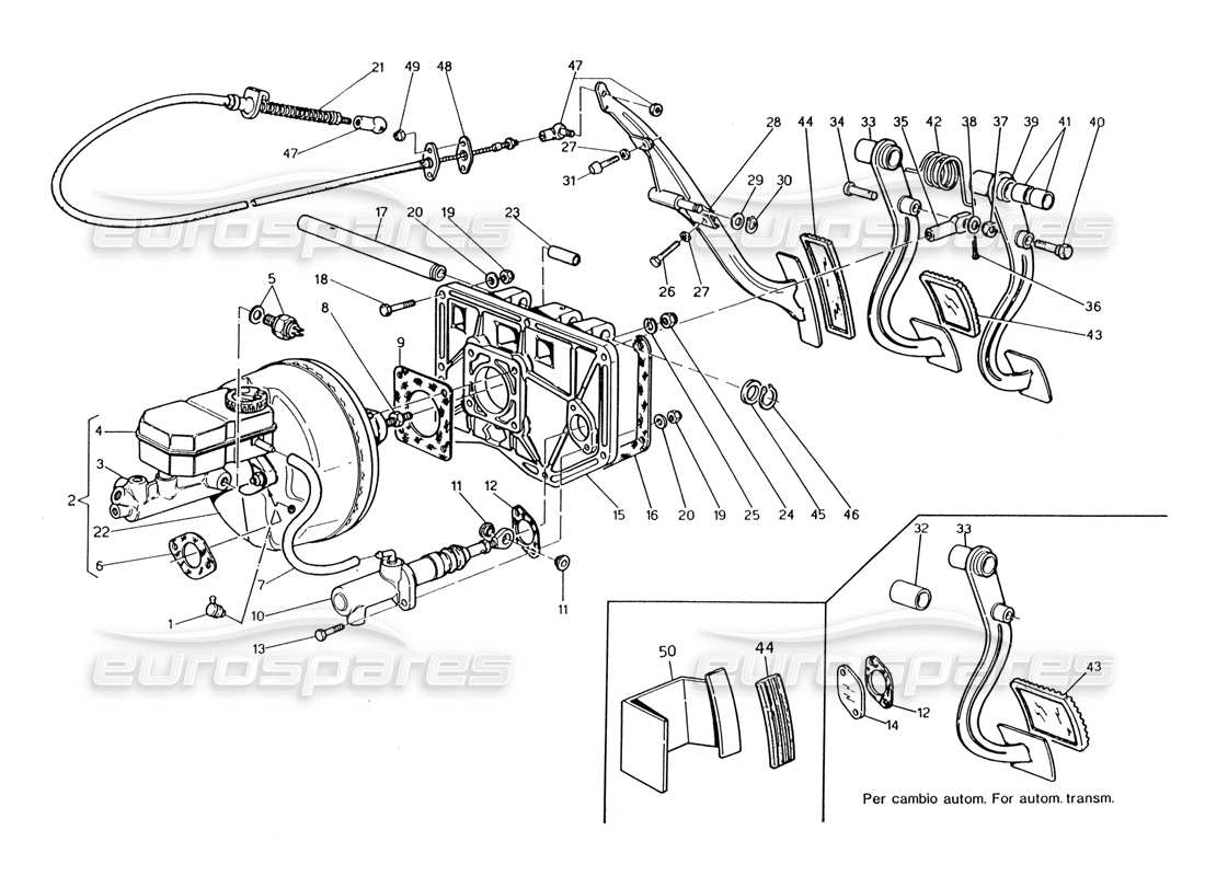 maserati 222 / 222e biturbo pedal assy - brake booster clutch pump for rhd part diagram