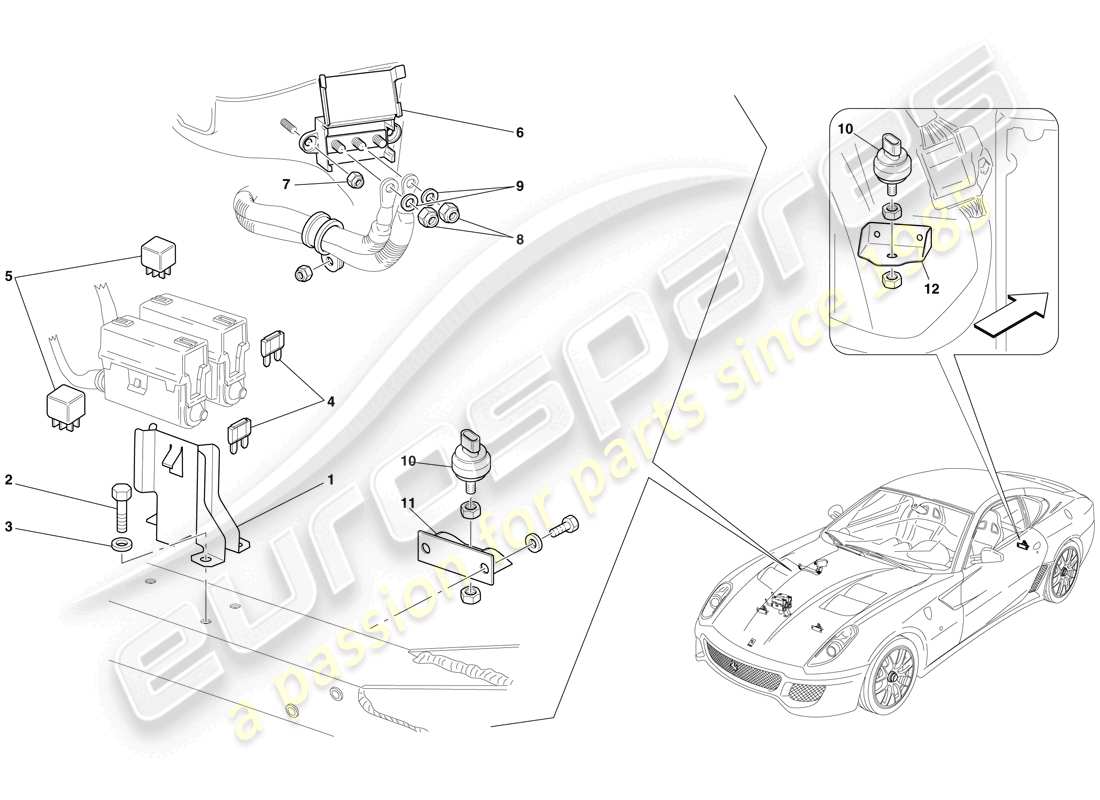 ferrari 599 gto (rhd) engine compartment ecus parts diagram