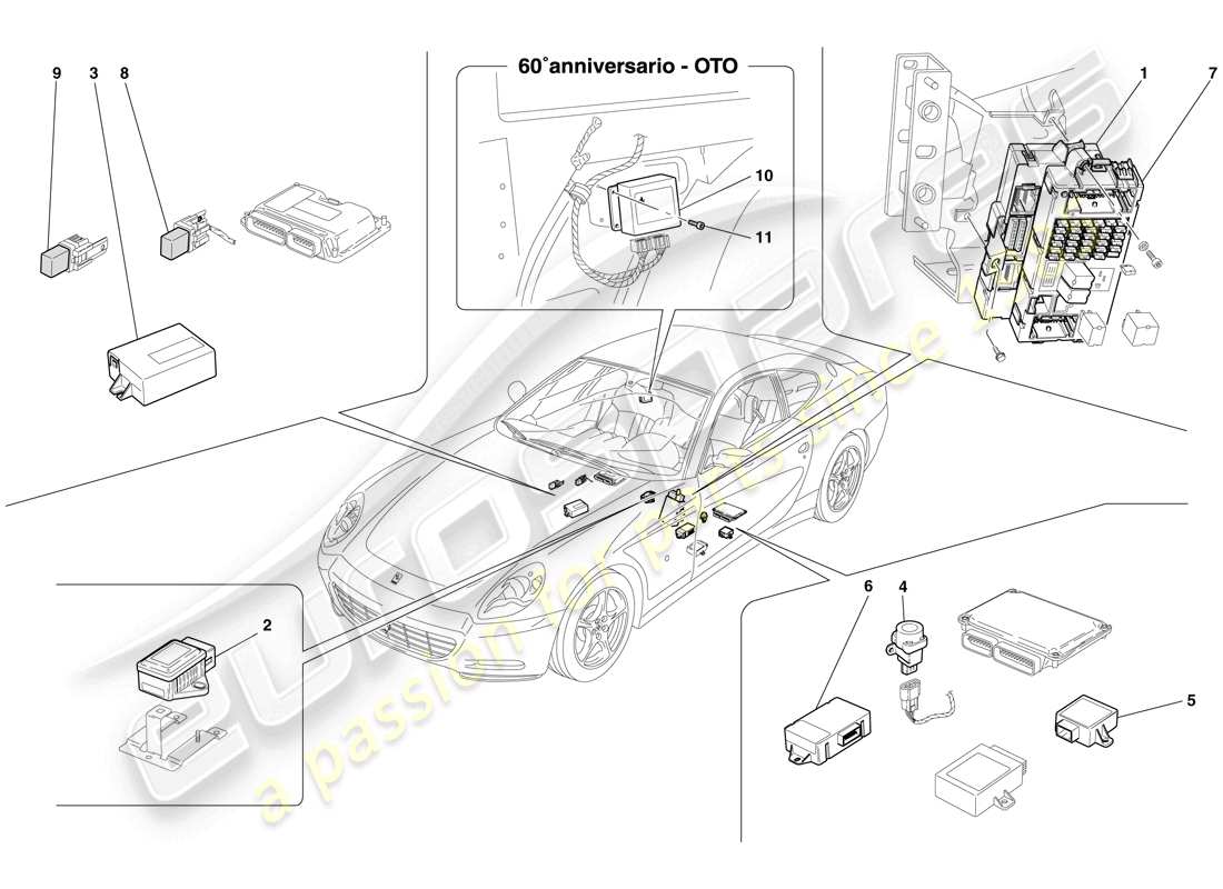 ferrari 612 scaglietti (rhd) passenger compartment ecus parts diagram