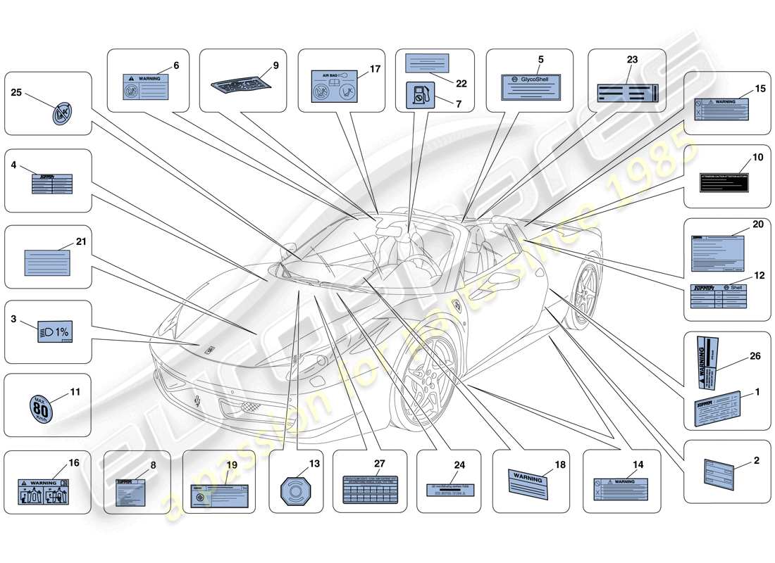 ferrari 458 spider (usa) adhesive labels and plaques part diagram