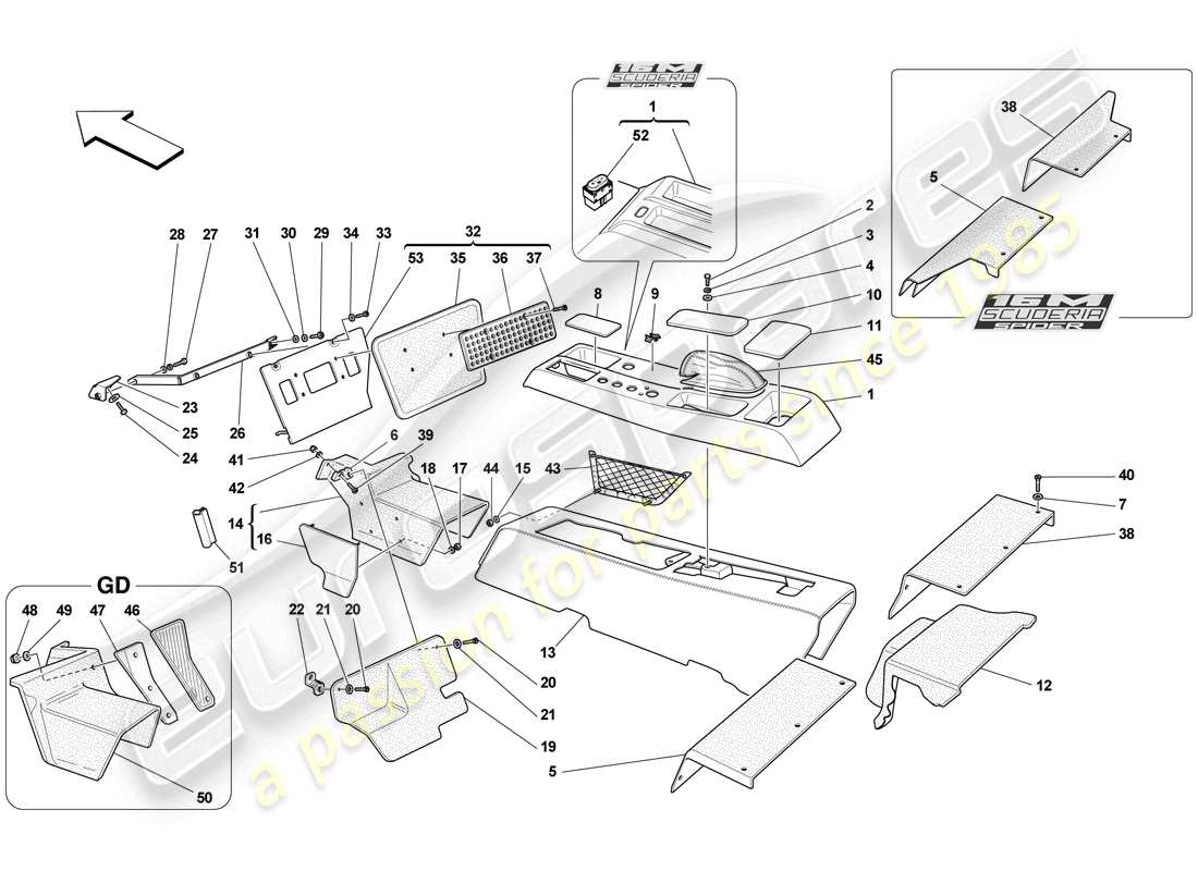 ferrari f430 scuderia spider 16m (europe) tunnel - substructure and accessories parts diagram