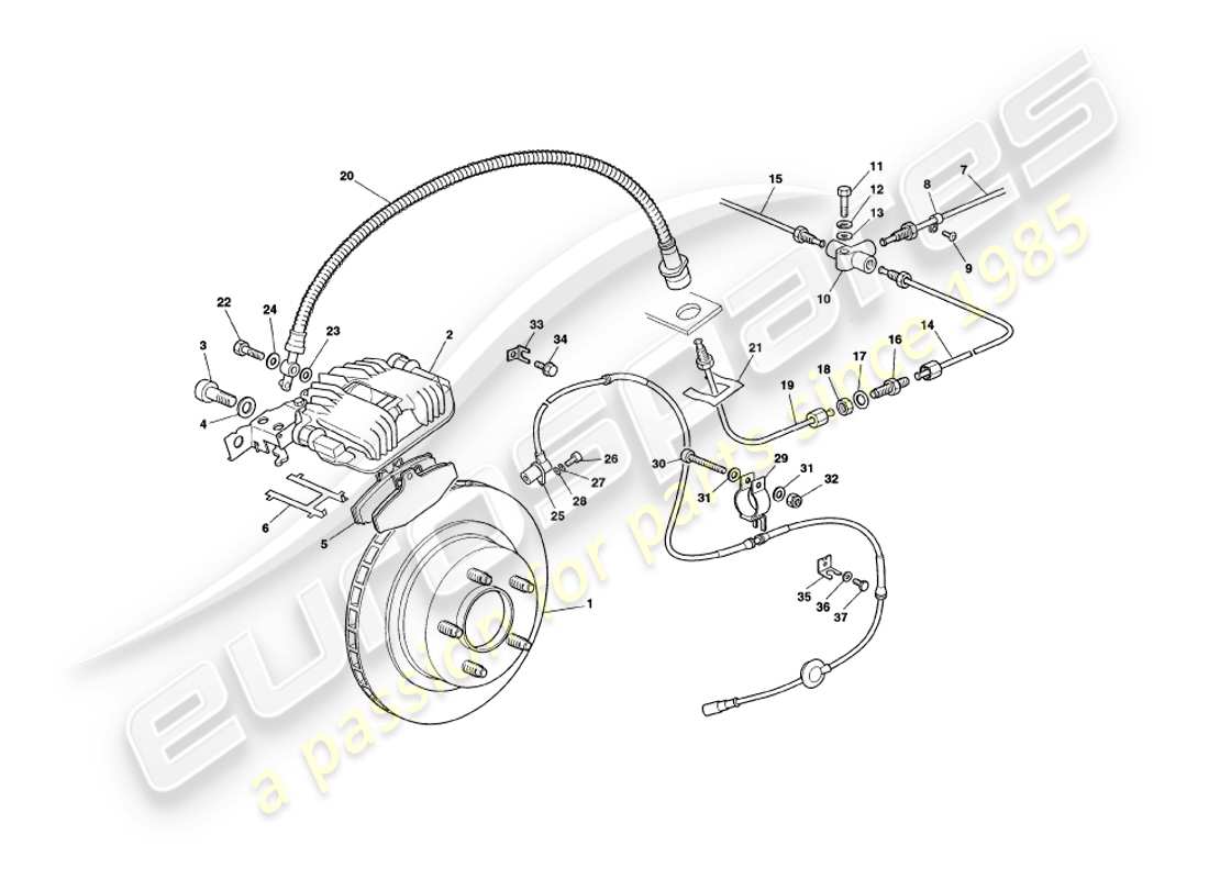 aston martin v8 coupe (2000) rear brakes parts diagram