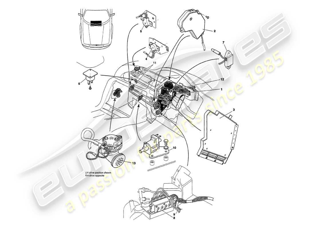 aston martin v8 volante (1997) sensors, switches, solenoids, motors etc part diagram