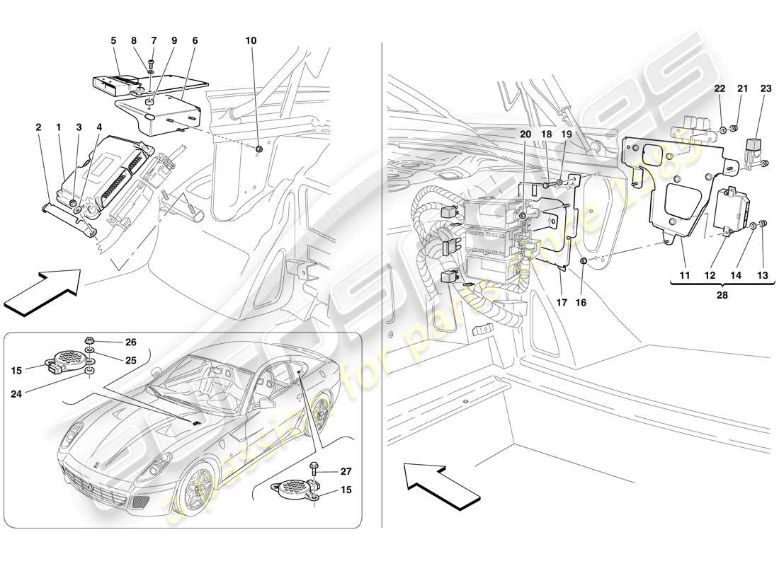 ferrari 599 gtb fiorano (rhd) luggage compartment ecus part diagram