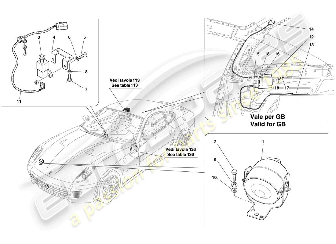 ferrari 599 gtb fiorano (europe) antitheft system ecus and devices parts diagram