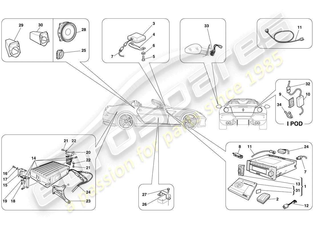 ferrari 599 sa aperta (usa) hi-fi system part diagram