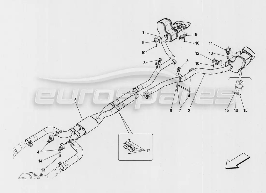 maserati qtp. v8 3.8 530bhp auto 2015 silencers part diagram