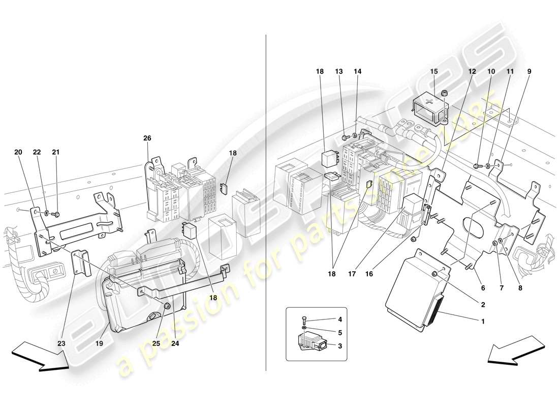 ferrari f430 scuderia (usa) rear passenger compartment ecus parts diagram