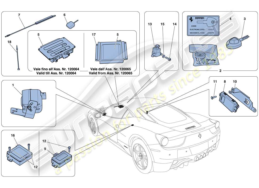 ferrari 458 italia (europe) antitheft system parts diagram