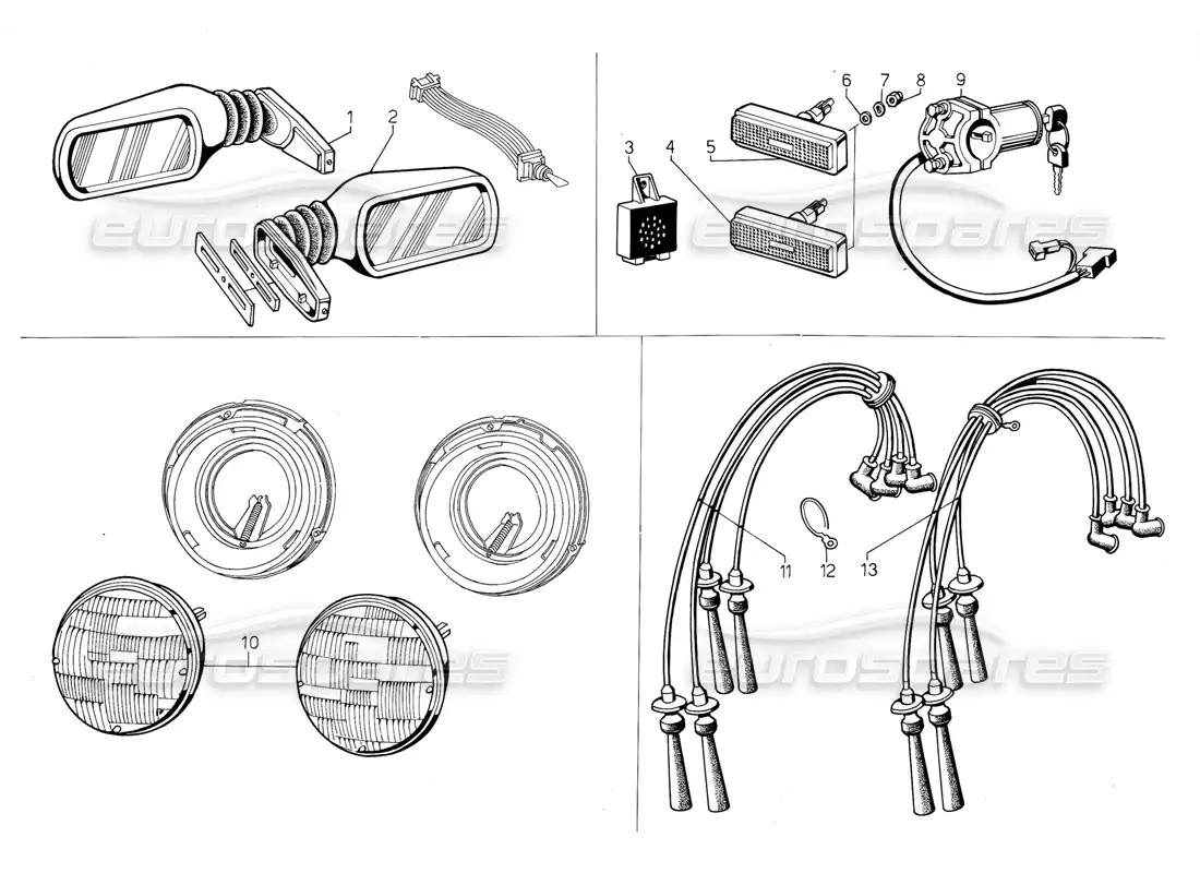 lamborghini jalpa 3.5 (1984) headlamps and direction indicators (valid for usa - may 1985) parts diagram