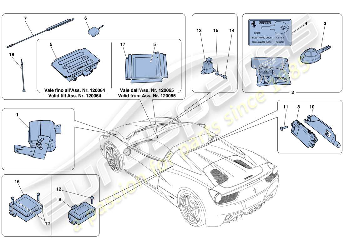 ferrari 458 spider (usa) antitheft system parts diagram