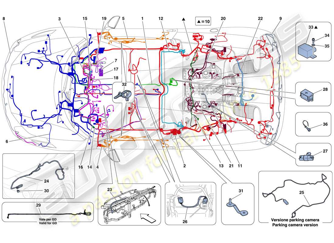 ferrari 458 spider (usa) main wiring harnesses part diagram