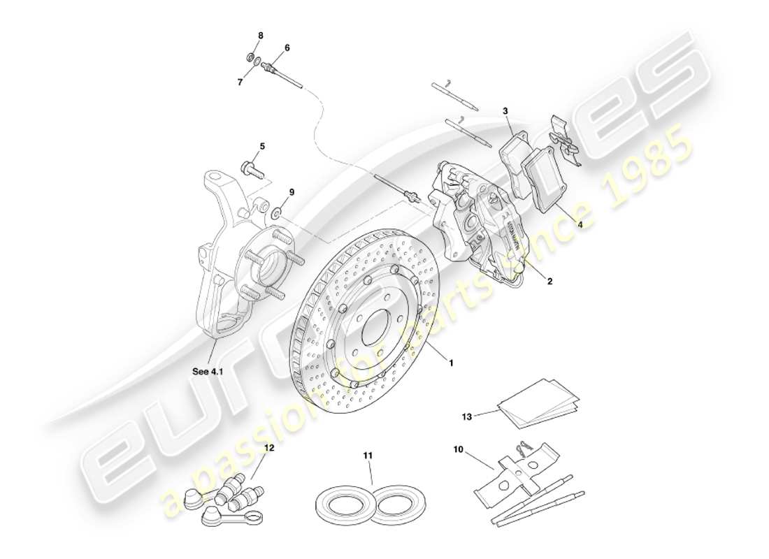 aston martin db7 vantage (2003) front brakes parts diagram