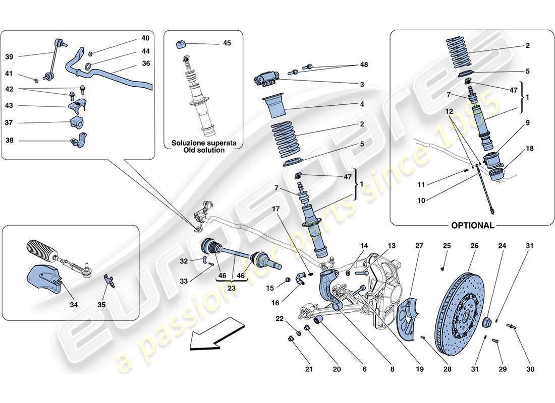 ferrari ff (europe) front suspension - shock absorber and brake disc part diagram