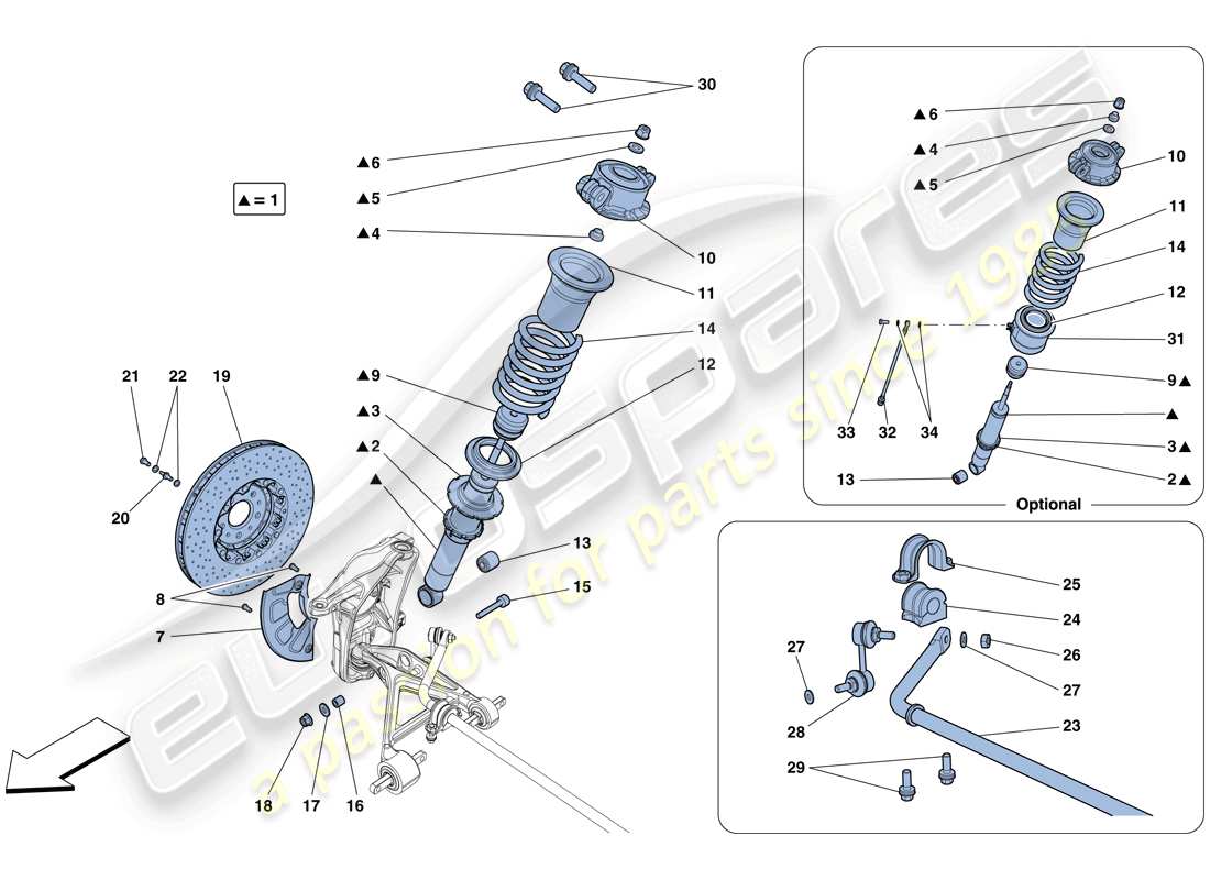 ferrari 458 speciale aperta (europe) front suspension - shock absorber and brake disc parts diagram