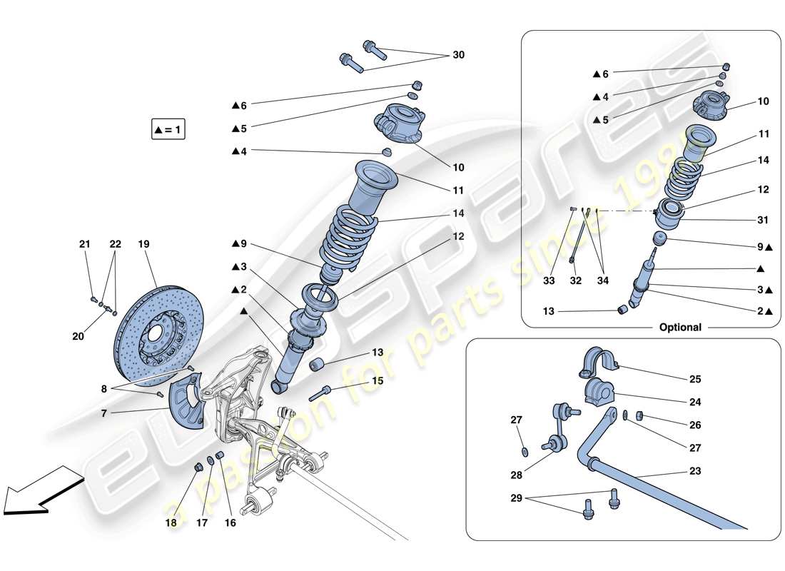 ferrari 458 speciale aperta (europe) front suspension - shock absorber and brake disc part diagram