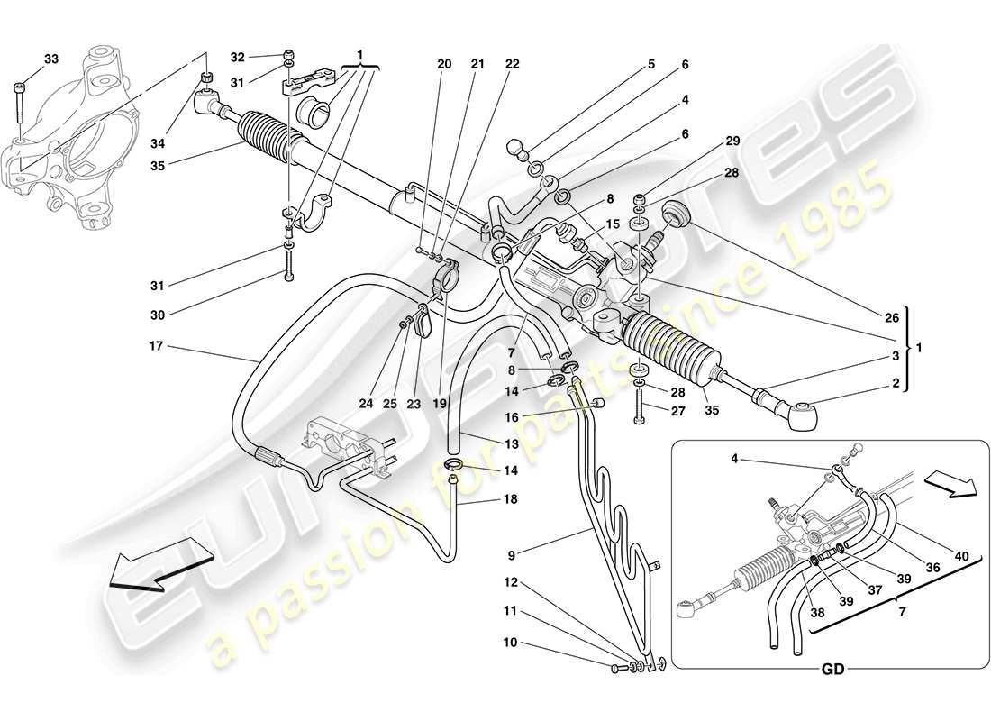 ferrari f430 coupe (rhd) hydraulic power steering box and serpentine coil part diagram