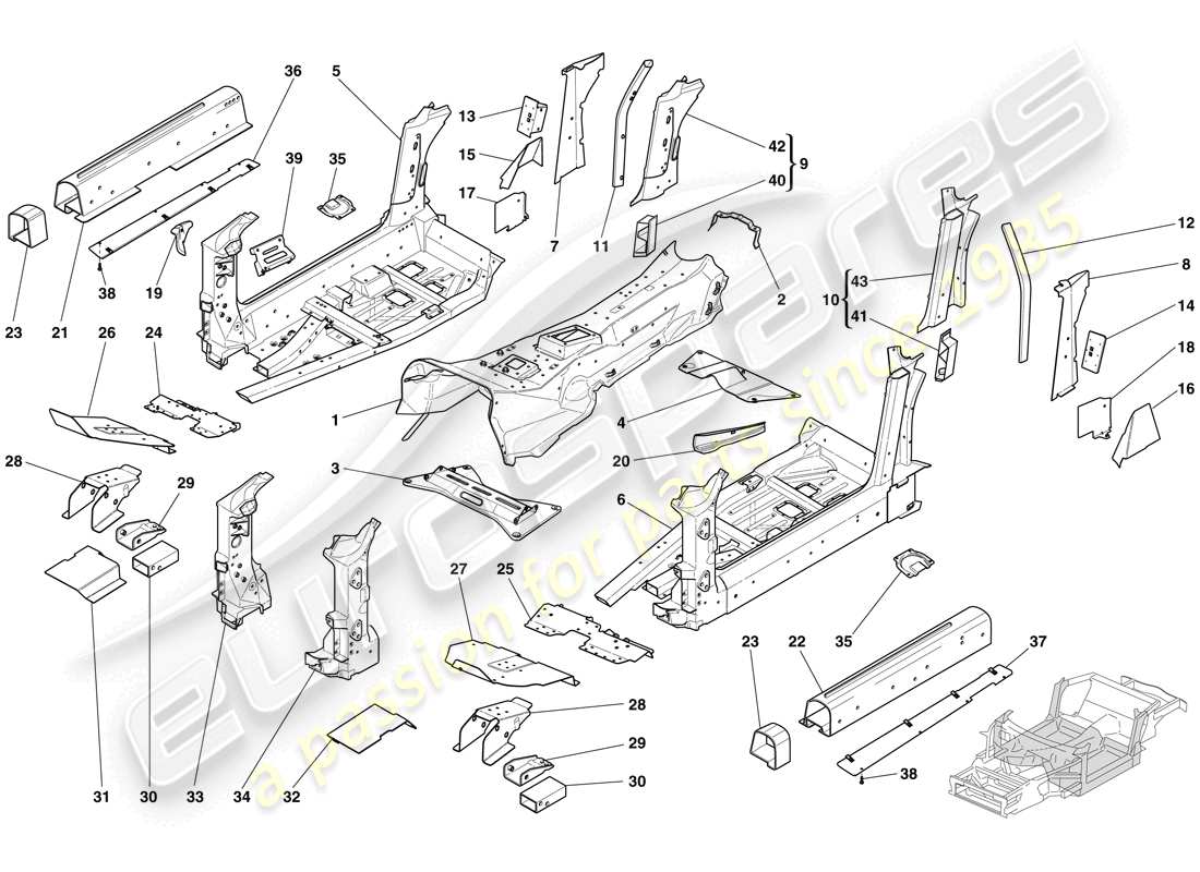 ferrari 612 scaglietti (europe) structures and elements, centre of vehicle part diagram