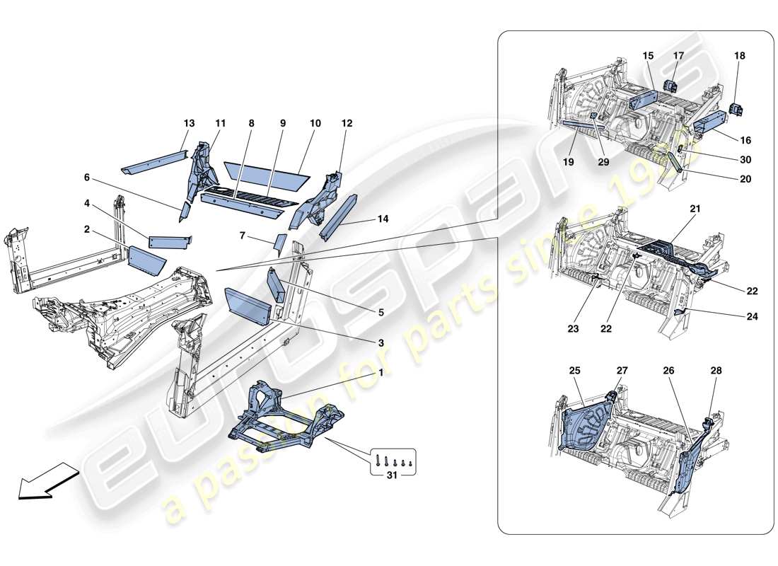 ferrari gtc4 lusso t (usa) structures and elements, rear of vehicle part diagram