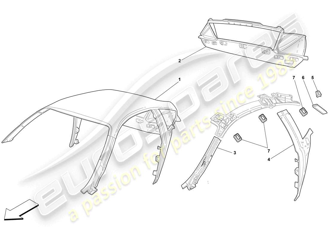 ferrari f430 scuderia (usa) roof - structure parts diagram
