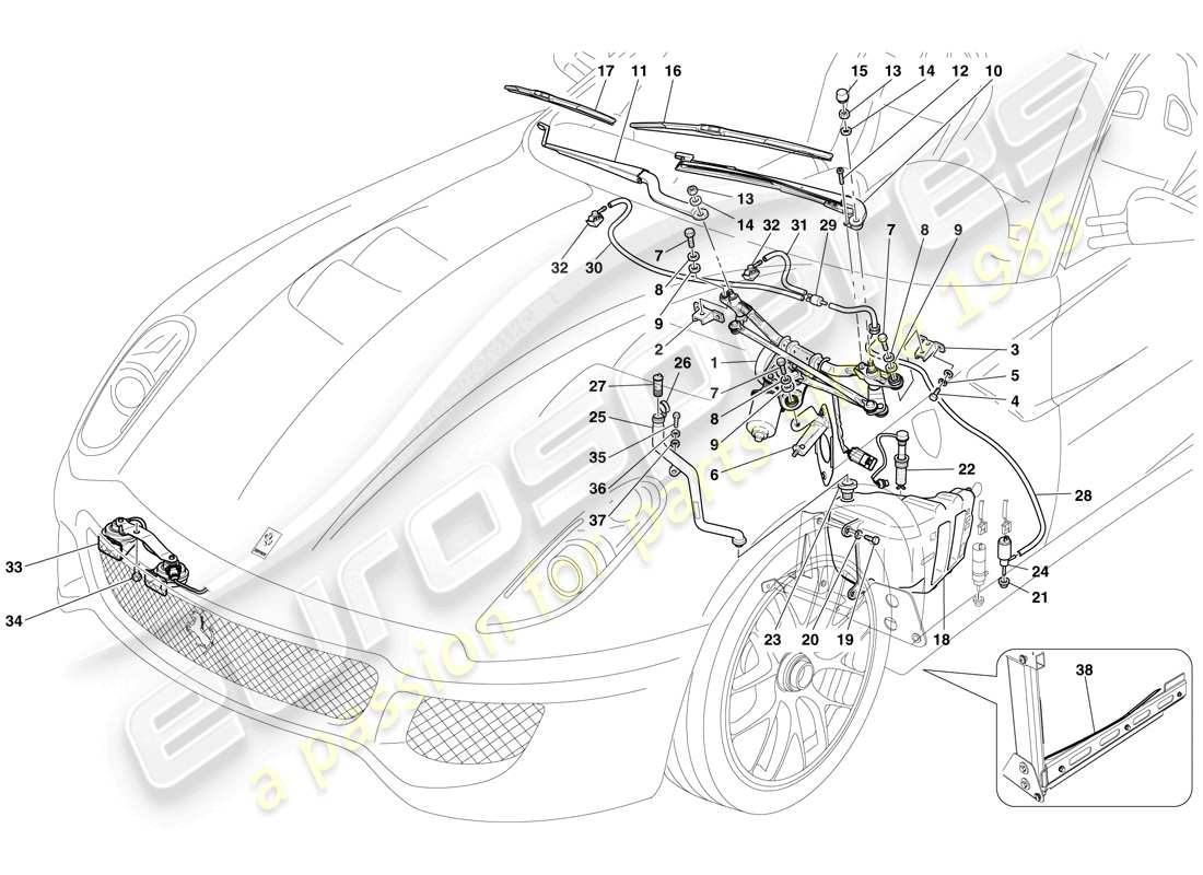 ferrari 599 gto (europe) windscreen wiper, windscreen washer and horns part diagram