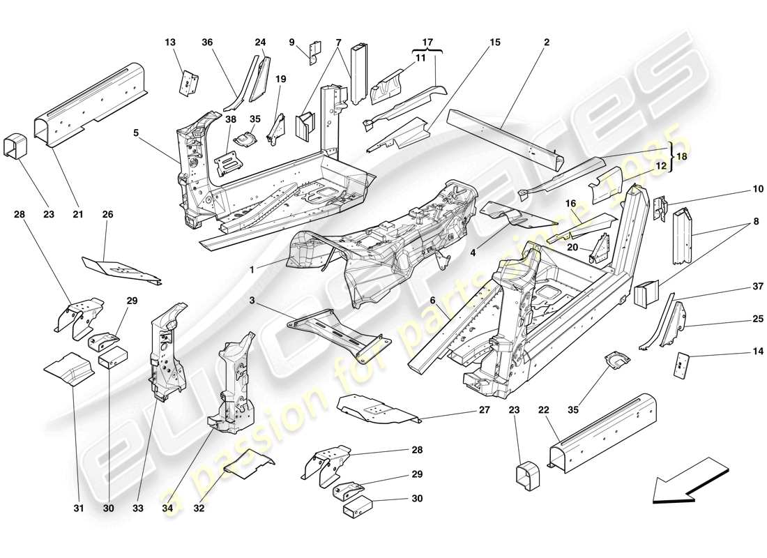 ferrari 599 gto (europe) structures and elements, centre of vehicle part diagram