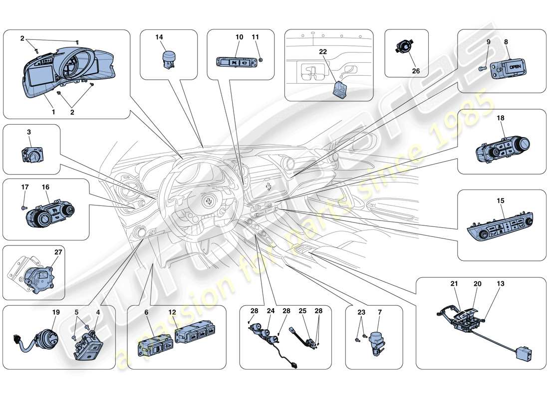 ferrari gtc4 lusso (usa) dashboard and tunnel instruments parts diagram