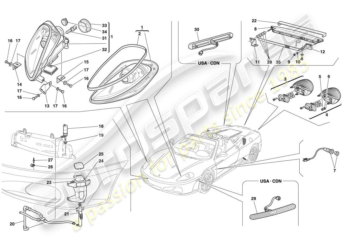 ferrari f430 spider (europe) headlights and taillights part diagram