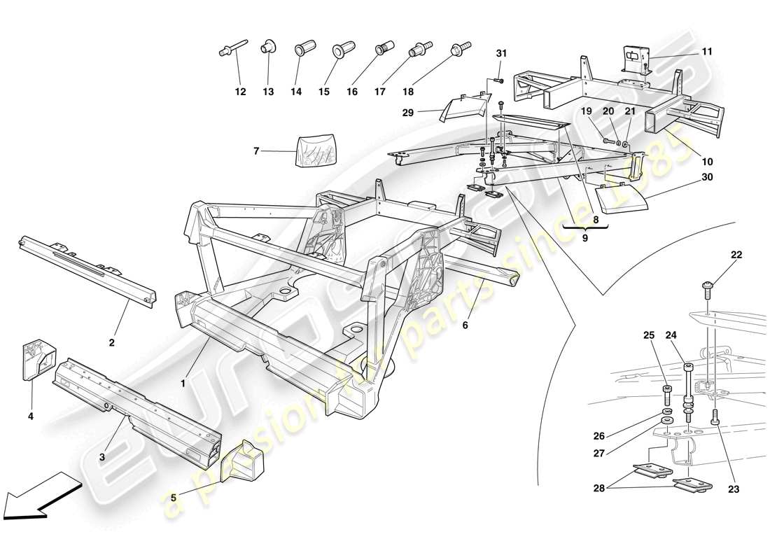 ferrari f430 spider (europe) chassis - structure, rear elements and panels part diagram