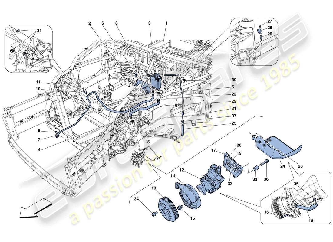 ferrari f12 berlinetta (usa) power steering pump and reservoir parts diagram