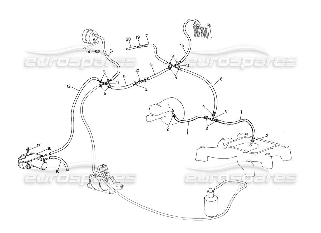 maserati biturbo spider evaporation system (rh steering with lambda feeler) part diagram