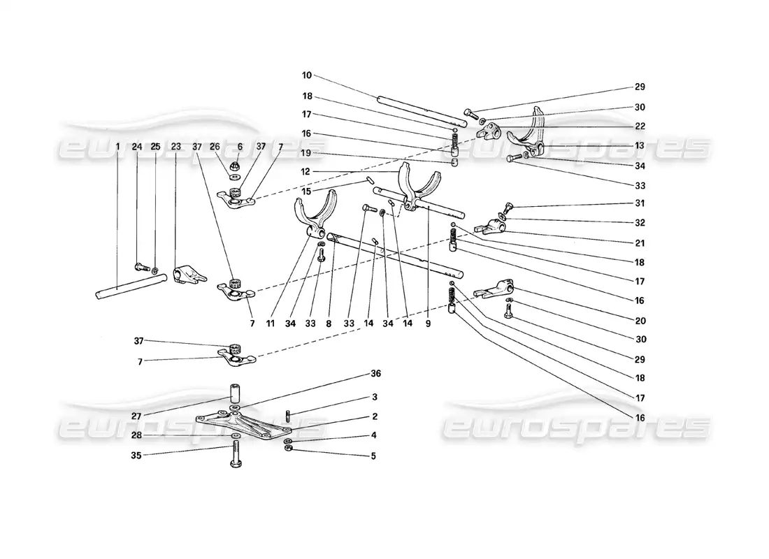 ferrari 308 (1981) gtbi/gtsi inside gearbox controls parts diagram
