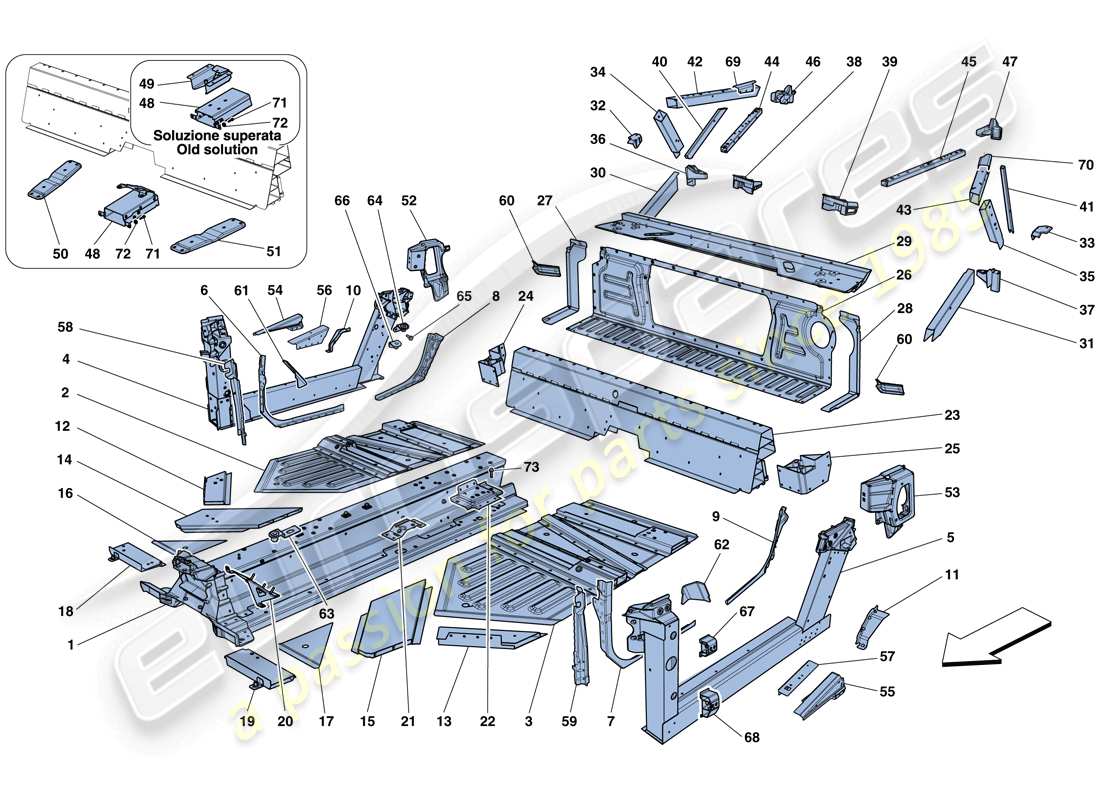 ferrari 458 spider (usa) central elements and panels parts diagram