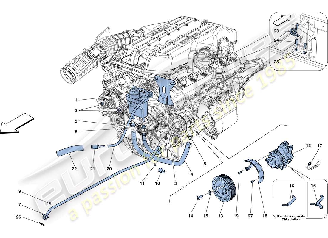 ferrari ff (europe) power steering pump and reservoir part diagram