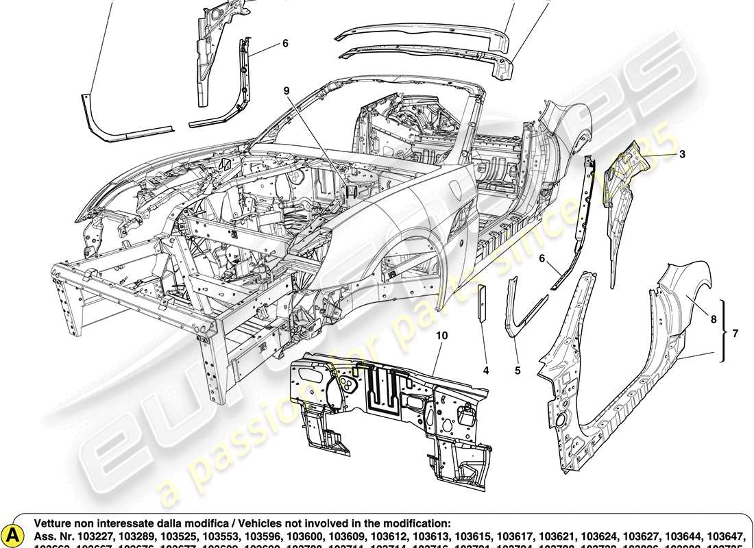 ferrari california (usa) centre bodyshell and external trim parts diagram