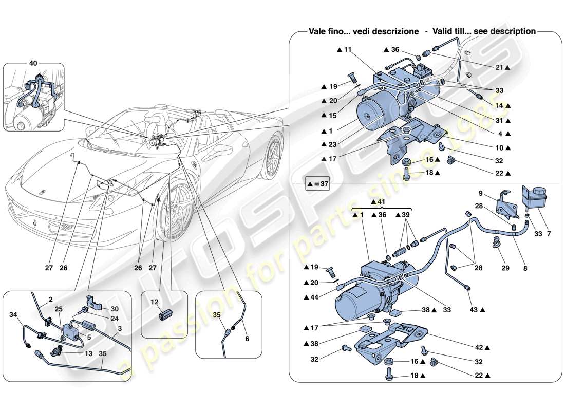ferrari 458 spider (rhd) vehicle lift system part diagram