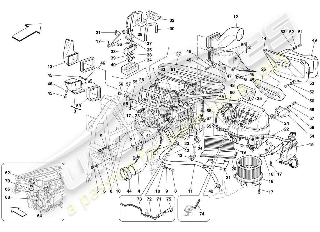 ferrari 612 scaglietti (rhd) evaporator unit and controls parts diagram