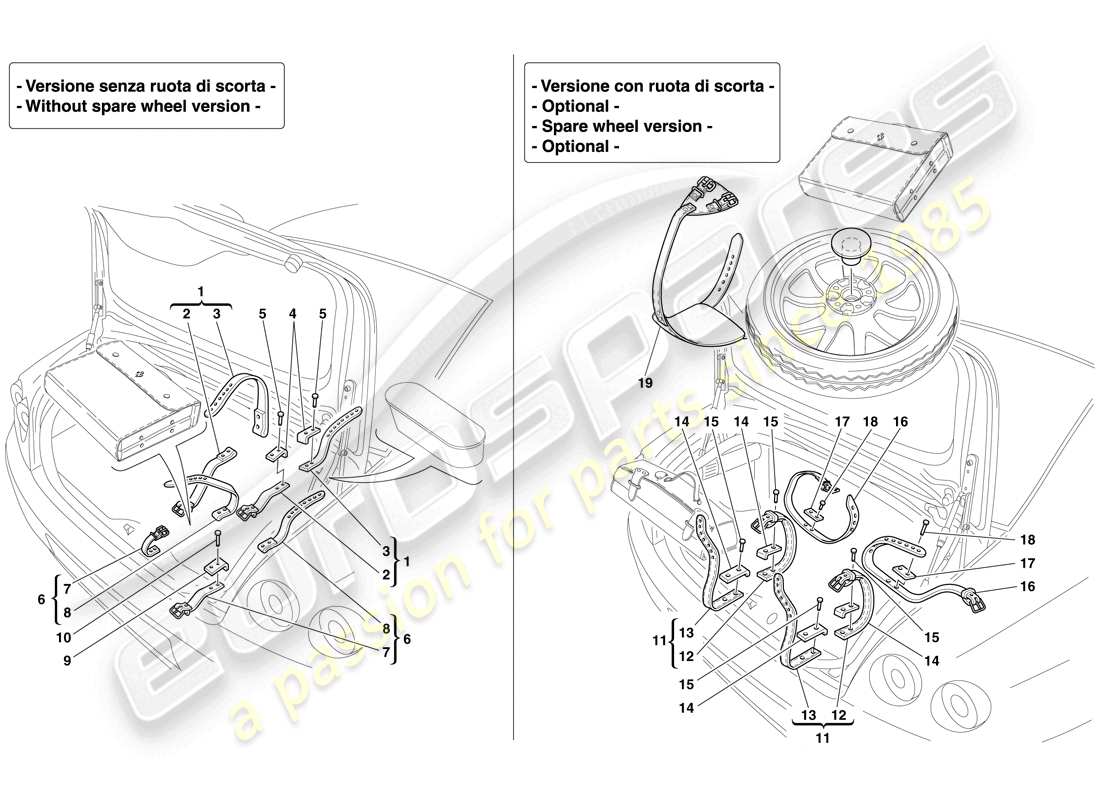 ferrari 612 scaglietti (rhd) spare wheel and tool bag fasteners parts diagram