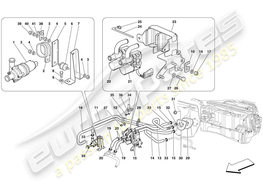 ferrari 599 gtb fiorano (rhd) ac system - water pipes part diagram