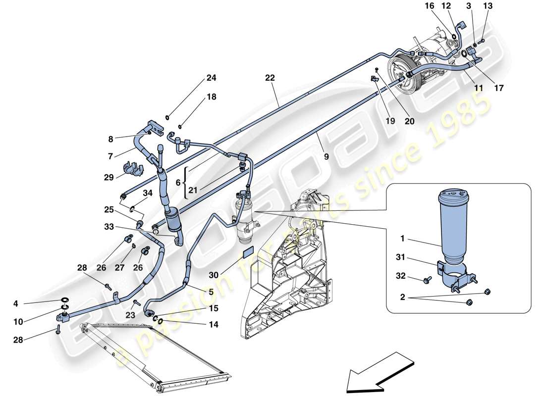 ferrari 458 speciale aperta (usa) ac system - freon part diagram