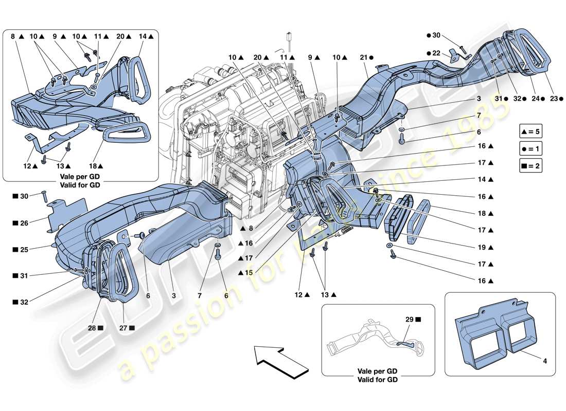 ferrari 458 spider (rhd) dashboard air ducts parts diagram