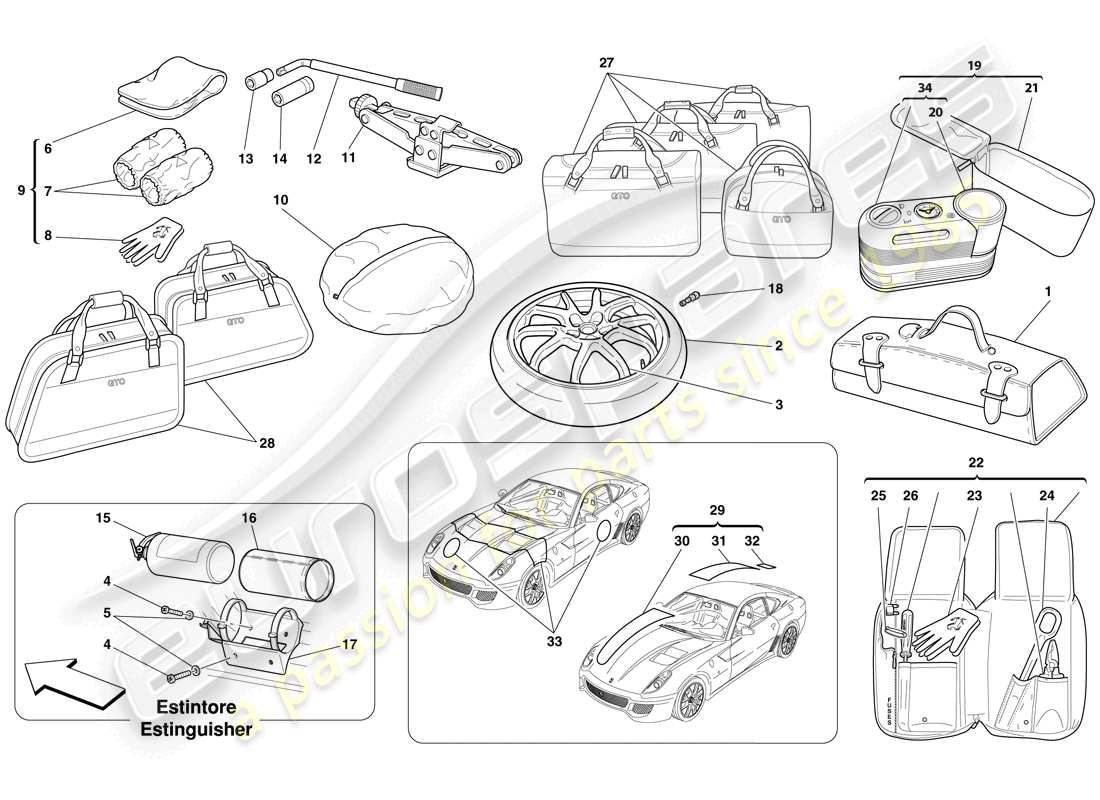 ferrari 599 gto (europe) tools provided with vehicle part diagram