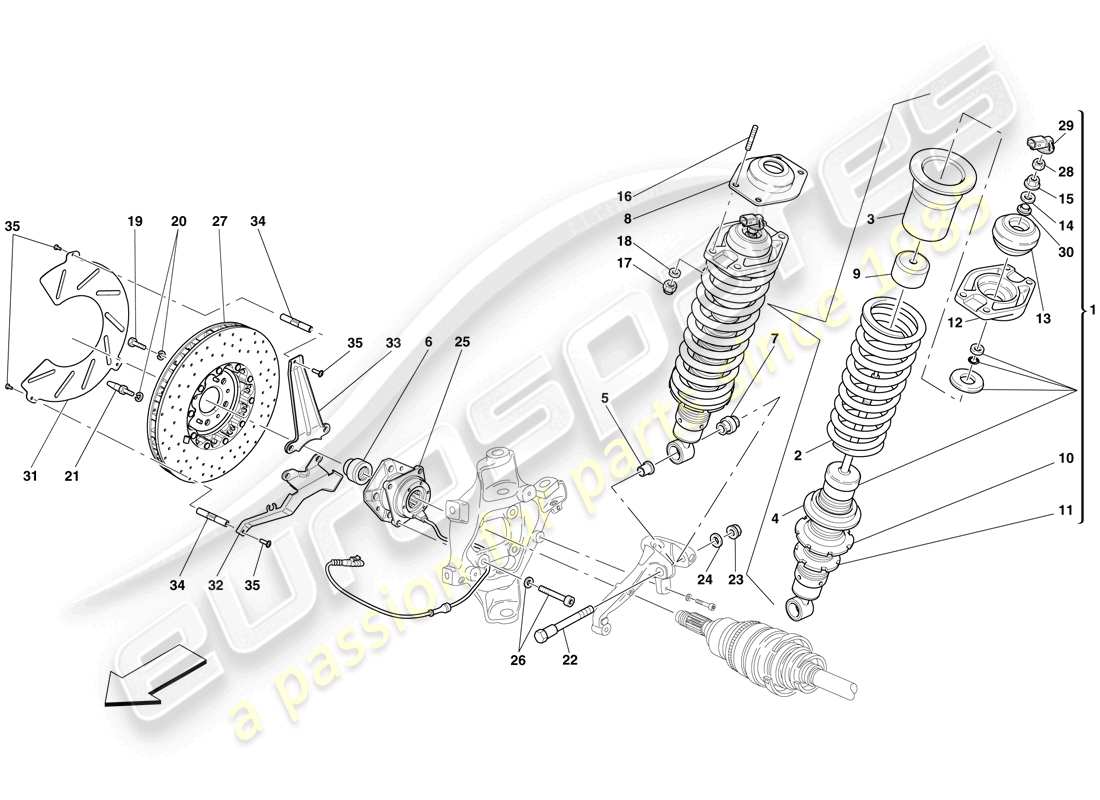 ferrari 599 gto (europe) rear suspension - shock absorber and brake disc part diagram