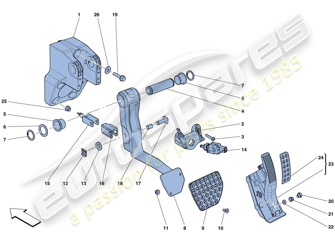 ferrari california t (rhd) complete pedal board assembly parts diagram