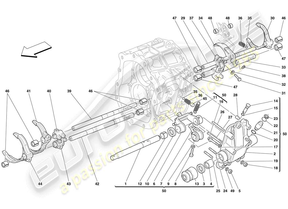 ferrari 612 scaglietti (europe) internal gearbox controls part diagram