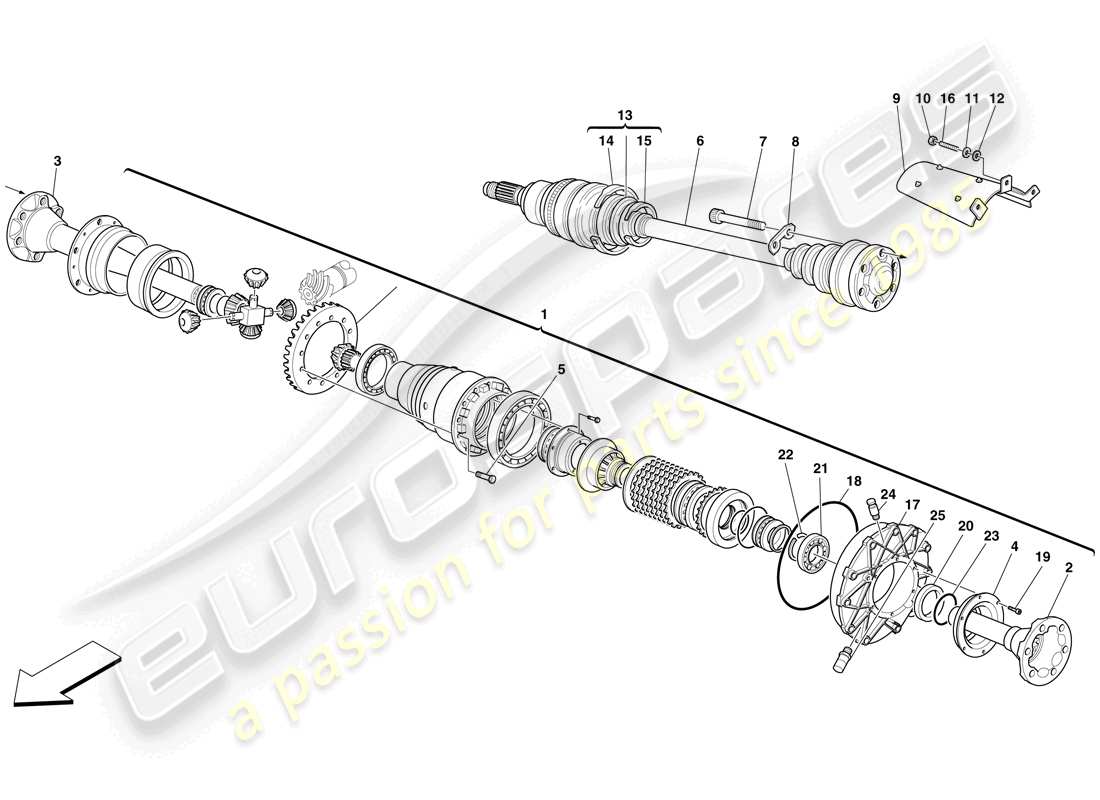 ferrari f430 scuderia spider 16m (rhd) differential and axle shaft parts diagram