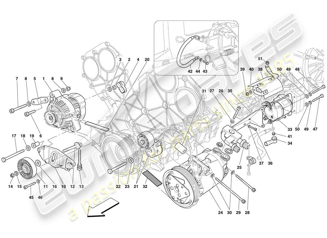 maserati mc12 alternator, starting motor and a/c compressor parts diagram