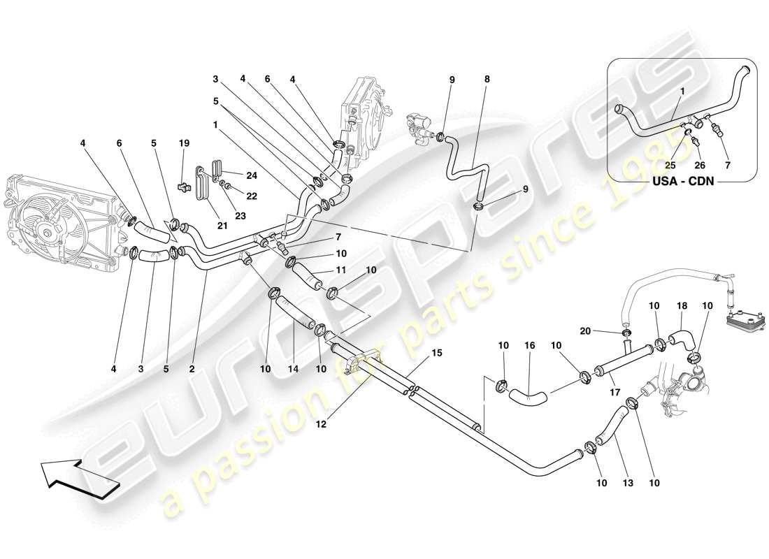 ferrari f430 scuderia spider 16m (rhd) cooling system parts diagram