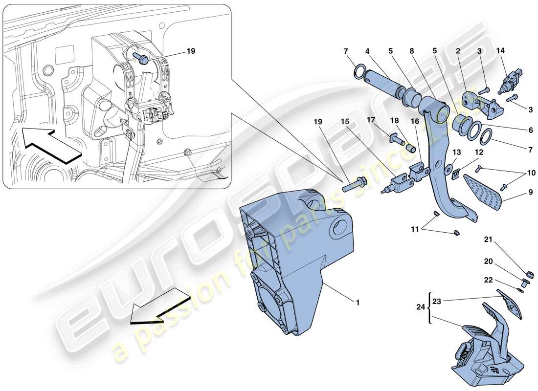 ferrari 458 spider (usa) complete pedal board assembly part diagram